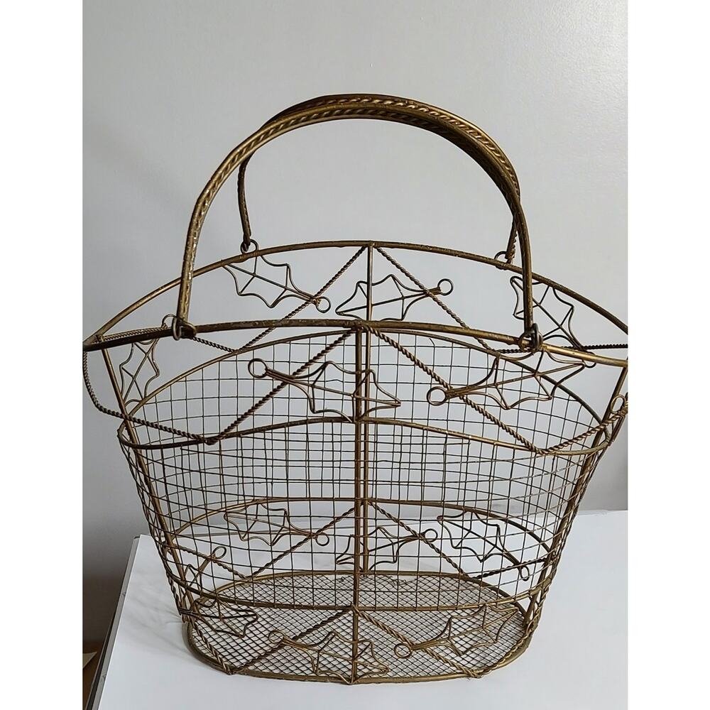 Vintage Metal Wire Basket Fall Leaves Mesh Bottom Christmas Décor 8x5"
